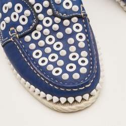 Christian Louboutin Blue Leather Yacht Spikes Loafers Size 36