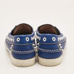 Christian Louboutin Blue Leather Yacht Spikes Loafers Size 36