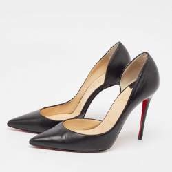 Pre Owned Christian Louboutin Black Leather Iriza Pointed Toe D'orsay Pumps Size 38