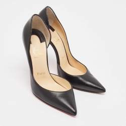 Pre Owned Christian Louboutin Black Leather Iriza Pointed Toe D'orsay Pumps Size 38