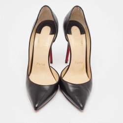 Pre Owned Christian Louboutin Black Leather Iriza Pointed Toe D'orsay Pumps Size 38