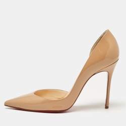 Pre Owned Christian Louboutin Beige Patent Leather Iriza D'orsay Pumps Size 37.5