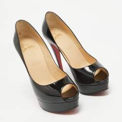 Christian Louboutin Black Patent Leather Lady Peep Peep Toe Pumps Size 37.5