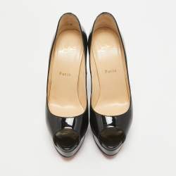 Christian Louboutin Black Patent Leather Lady Peep Peep Toe Pumps Size 37.5