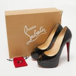 Christian Louboutin Black Patent Leather Lady Peep Peep Toe Pumps Size 37.5