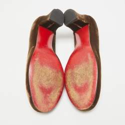 Pre Owned Christian Louboutin Brown Velvet Round Toe Pumps Size 37
