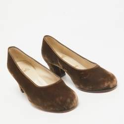 Pre Owned Christian Louboutin Brown Velvet Round Toe Pumps Size 37