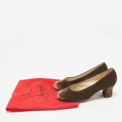 Pre Owned Christian Louboutin Brown Velvet Round Toe Pumps Size 37