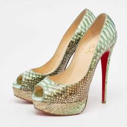 Christian Louboutin Two Tone Python Lady Peep Pumps Size 37