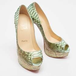 Christian Louboutin Two Tone Python Lady Peep Pumps Size 37