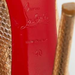 Pre Owned Christian Louboutin Gold Python Embossed Leather Metal Nodo Pigalle Pumps Size 40