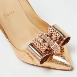 Pre Owned Christian Louboutin Gold Python Embossed Leather Metal Nodo Pigalle Pumps Size 40