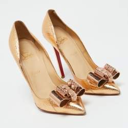 Pre Owned Christian Louboutin Gold Python Embossed Leather Metal Nodo Pigalle Pumps Size 40