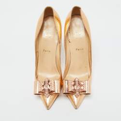 Pre Owned Christian Louboutin Gold Python Embossed Leather Metal Nodo Pigalle Pumps Size 40