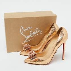 Pre Owned Christian Louboutin Gold Python Embossed Leather Metal Nodo Pigalle Pumps Size 40