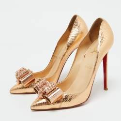Pre Owned Christian Louboutin Gold Python Embossed Leather Metal Nodo Pigalle Pumps Size 40