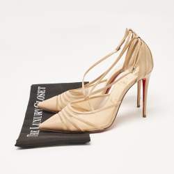 Pre Owned Christian Louboutin Beige Leather and Mesh Theodorella Pumps Size 41