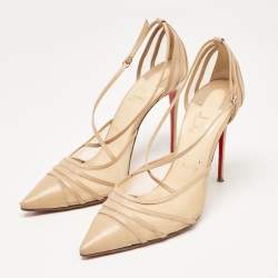 Pre Owned Christian Louboutin Beige Leather and Mesh Theodorella Pumps Size 41