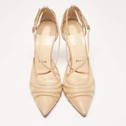 Pre Owned Christian Louboutin Beige Leather and Mesh Theodorella Pumps Size 41