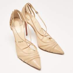 Pre Owned Christian Louboutin Beige Leather and Mesh Theodorella Pumps Size 41