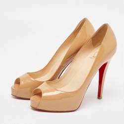 Pre Owned Christian Louboutin Beige Patent Leather Very Prive Pumps Size 36.5