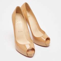 Pre Owned Christian Louboutin Beige Patent Leather Very Prive Pumps Size 36.5
