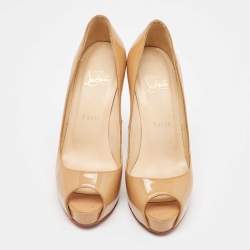 Pre Owned Christian Louboutin Beige Patent Leather Very Prive Pumps Size 36.5