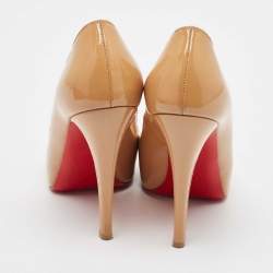 Pre Owned Christian Louboutin Beige Patent Leather Very Prive Pumps Size 36.5