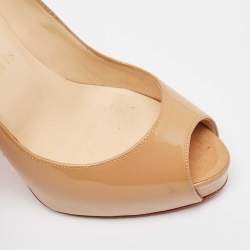 Pre Owned Christian Louboutin Beige Patent Leather Very Prive Pumps Size 36.5