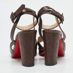 Christian Louboutin Brown Snakeskin Platform Ankle Strap Sandals Size 38.5