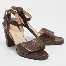 Christian Louboutin Brown Snakeskin Platform Ankle Strap Sandals Size 38.5