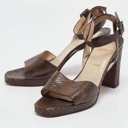 Christian Louboutin Brown Snakeskin Platform Ankle Strap Sandals Size 38.5