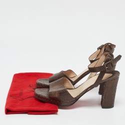 Christian Louboutin Brown Snakeskin Platform Ankle Strap Sandals Size 38.5