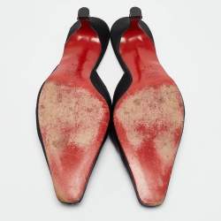 Pre Owned Christian Louboutin Black Fabric Square Toe Mules Size 37.5