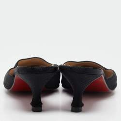Pre Owned Christian Louboutin Black Fabric Square Toe Mules Size 37.5