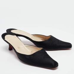 Pre Owned Christian Louboutin Black Fabric Square Toe Mules Size 37.5