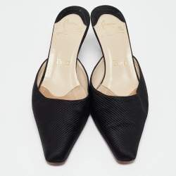 Pre Owned Christian Louboutin Black Fabric Square Toe Mules Size 37.5