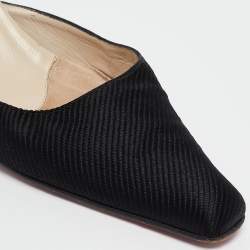 Pre Owned Christian Louboutin Black Fabric Square Toe Mules Size 37.5