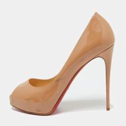 Pre Owned Christian Louboutin Beige Patent Leather Lady Peep Peep Toe Pumps Size 39.5