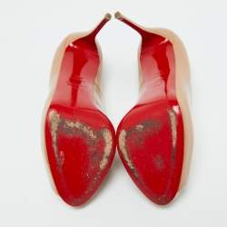 Pre Owned Christian Louboutin Beige Patent Leather Lady Peep Peep Toe Pumps Size 39.5