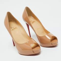 Pre Owned Christian Louboutin Beige Patent Leather Lady Peep Peep Toe Pumps Size 39.5