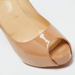 Pre Owned Christian Louboutin Beige Patent Leather Lady Peep Peep Toe Pumps Size 39.5