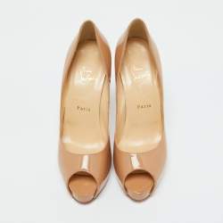 Pre Owned Christian Louboutin Beige Patent Leather Lady Peep Peep Toe Pumps Size 39.5
