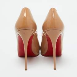 Pre Owned Christian Louboutin Beige Patent Leather Lady Peep Peep Toe Pumps Size 39.5