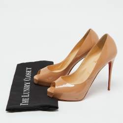 Pre Owned Christian Louboutin Beige Patent Leather Lady Peep Peep Toe Pumps Size 39.5