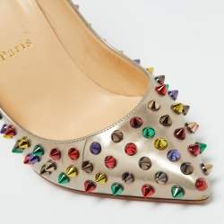 Christian Louboutin Metallic Beige Leather Pigalle Spikes Pointed Toe Pumps Size 39