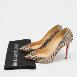 Christian Louboutin Metallic Beige Leather Pigalle Spikes Pointed Toe Pumps Size 39