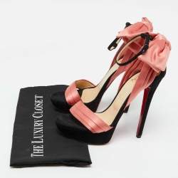 Christian Louboutin Coral/Black Satin and Suede Bow Vampanodo Sandals Size 38.5