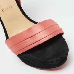 Christian Louboutin Coral/Black Satin and Suede Bow Vampanodo Sandals Size 38.5