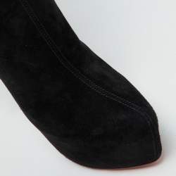 Christian Louboutin Black Suede Interlopa Fringe Detail Knee Length Platform Boots Size 36